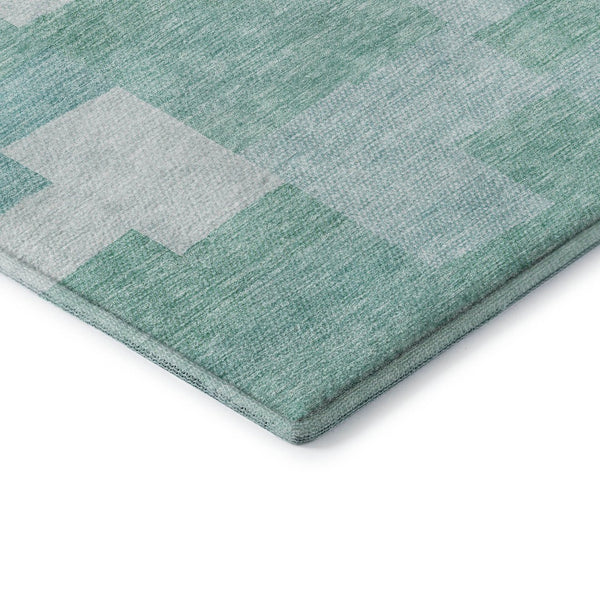HomeRoots 8' X 10' Teal & Ivory Geometric Area Rug - Durable, Washable, UV-Protected for Modern Spaces! 654956