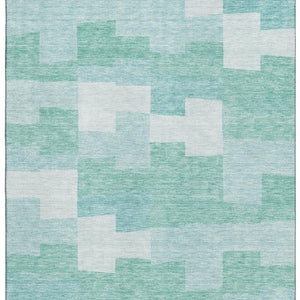 HomeRoots 8' X 10' Teal & Ivory Geometric Area Rug - Durable, Washable, UV-Protected for Modern Spaces! 654956