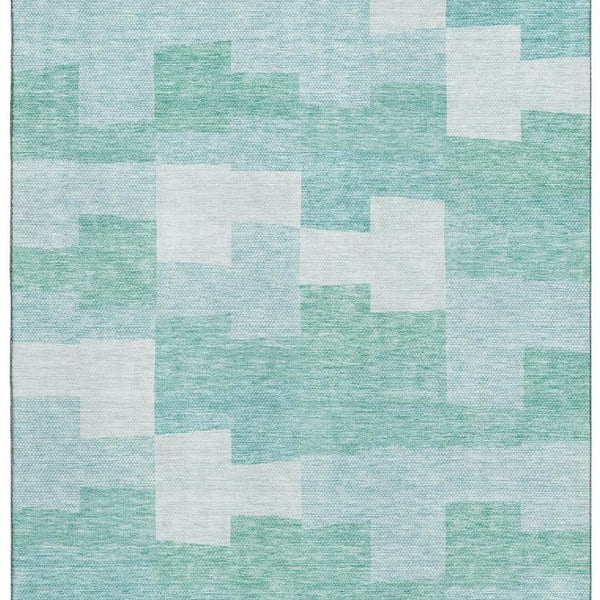 HomeRoots 8' X 10' Teal & Ivory Geometric Area Rug - Durable, Washable, UV-Protected for Modern Spaces! 654956