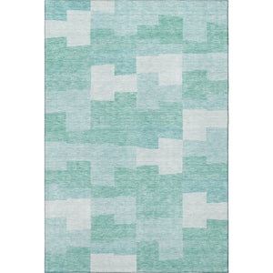 HomeRoots 8' X 10' Teal & Ivory Geometric Area Rug - Durable, Washable, UV-Protected for Modern Spaces! 654956