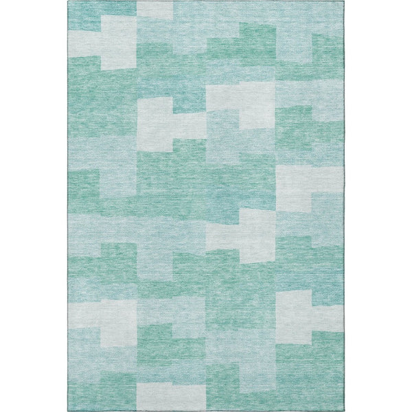 HomeRoots 8' X 10' Teal & Ivory Geometric Area Rug - Durable, Washable, UV-Protected for Modern Spaces! 654956