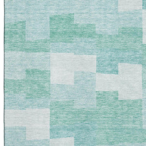 HomeRoots 9' X 12' Teal And Ivory Geometric Area Rug – Washable, UV Protected, Stylish for High-Traffic Spaces 654957