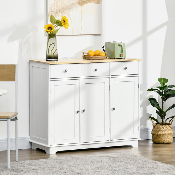 English Elm Homcom Modern Sideboard With Solid Rubber Wood Top, Versatile Storage & Stylish White Finish For Any Space W2225P217384