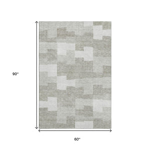 HomeRoots 5' X 8' Taupe And Ivory Geometric Washable Area Rug - Durable, Stain Resistant, UV Protected Design 654960