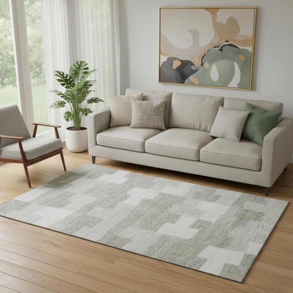 HomeRoots 5' X 8' Taupe And Ivory Geometric Washable Area Rug - Durable, Stain Resistant, UV Protected Design 654960