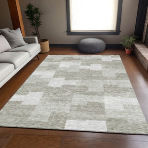 HomeRoots 5' X 8' Taupe And Ivory Geometric Washable Area Rug - Durable, Stain Resistant, UV Protected Design 654960