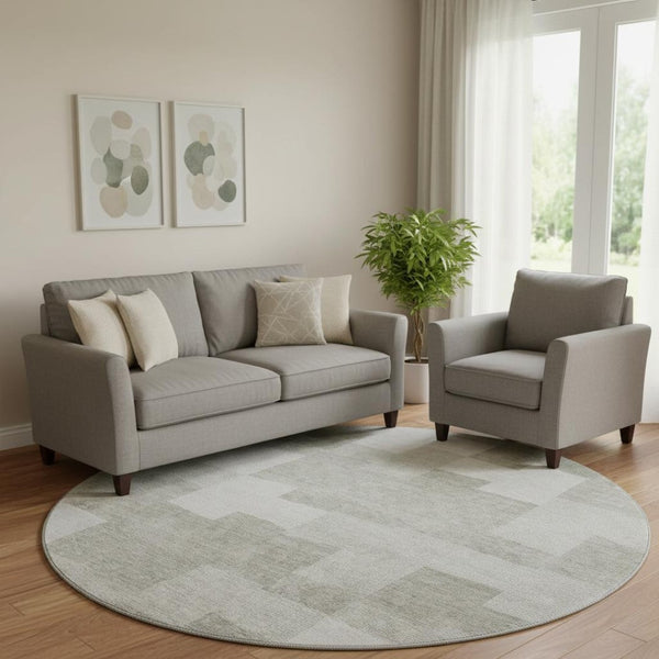 HomeRoots 8' Taupe & Ivory Geometric Round Rug - Washable, UV Protected, Stain Resistant for Busy Homes! 654961