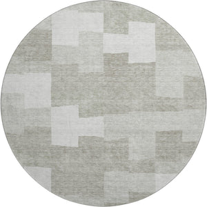 HomeRoots 8' Taupe & Ivory Geometric Round Rug - Washable, UV Protected, Stain Resistant for Busy Homes! 654961