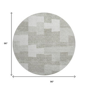 HomeRoots 8' Taupe & Ivory Geometric Round Rug - Washable, UV Protected, Stain Resistant for Busy Homes! 654961