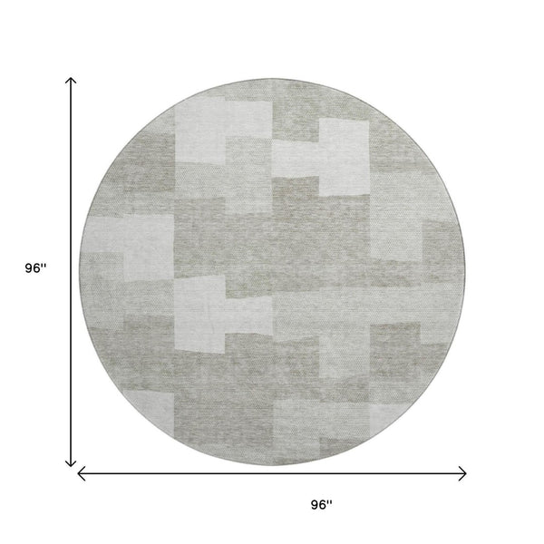 HomeRoots 8' Taupe & Ivory Geometric Round Rug - Washable, UV Protected, Stain Resistant for Busy Homes! 654961