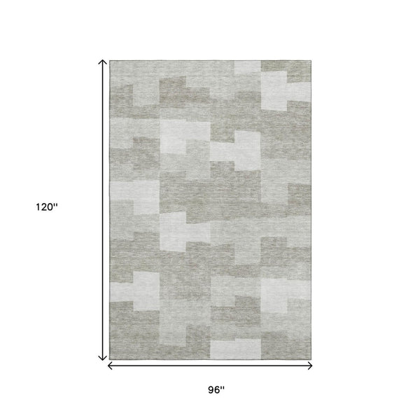HomeRoots 8' X 10' Taupe and Ivory Geometric Area Rug - Washable, UV Protected, Ideal for High-Traffic Spaces 654962