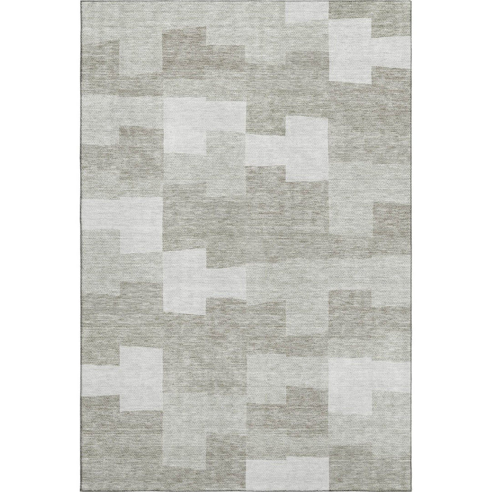 HomeRoots 8' X 10' Taupe and Ivory Geometric Area Rug - Washable, UV Protected, Ideal for High-Traffic Spaces 654962