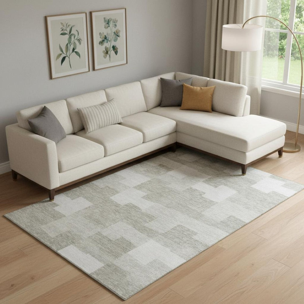 HomeRoots 8' X 10' Taupe and Ivory Geometric Area Rug - Washable, UV Protected, Ideal for High-Traffic Spaces 654962