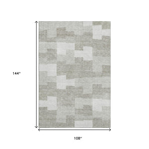 HomeRoots 9' X 12' Taupe and Ivory Geometric Area Rug - Durable, Washable, UV Protected for High Traffic Spaces 654963