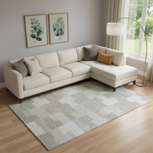 HomeRoots 9' X 12' Taupe and Ivory Geometric Area Rug - Durable, Washable, UV Protected for High Traffic Spaces 654963