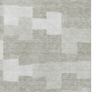 HomeRoots 9' X 12' Taupe and Ivory Geometric Area Rug - Durable, Washable, UV Protected for High Traffic Spaces 654963