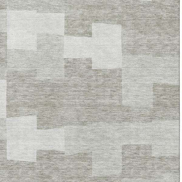 HomeRoots 9' X 12' Taupe and Ivory Geometric Area Rug - Durable, Washable, UV Protected for High Traffic Spaces 654963