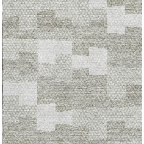 HomeRoots 9' X 12' Taupe and Ivory Geometric Area Rug - Durable, Washable, UV Protected for High Traffic Spaces 654963