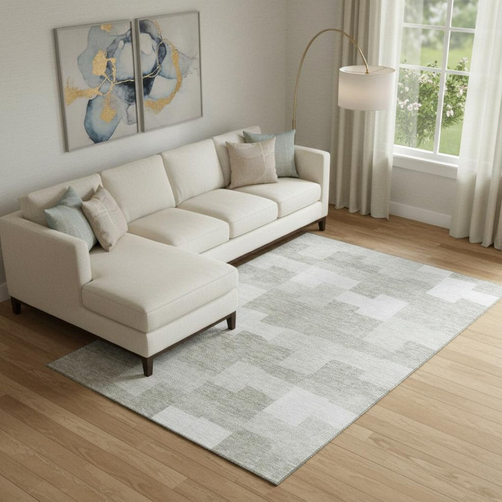 HomeRoots 10' X 14' Taupe & Ivory Geometric Area Rug - Modern, Washable, UV Protected for High-Traffic Spaces 654964