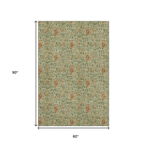 HomeRoots 5' X 8' Artichoke Green Floral Area Rug – Stain-Resistant, UV Protected, Perfect for Any Space! 654966