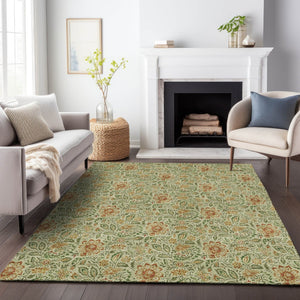 HomeRoots 5' X 8' Artichoke Green Floral Area Rug – Stain-Resistant, UV Protected, Perfect for Any Space! 654966