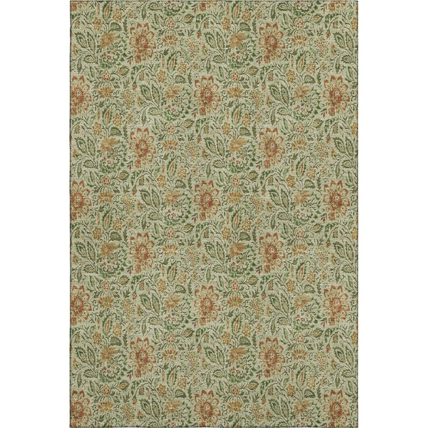 HomeRoots 5' X 8' Artichoke Green Floral Area Rug – Stain-Resistant, UV Protected, Perfect for Any Space! 654966