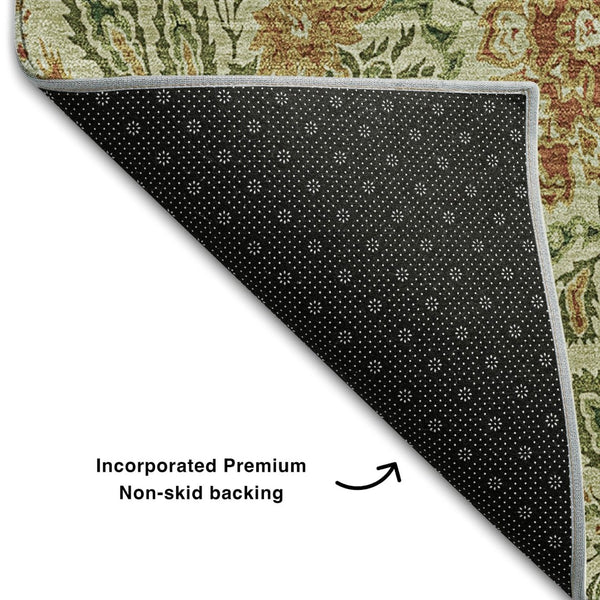 HomeRoots 5' X 8' Artichoke Green Floral Area Rug – Stain-Resistant, UV Protected, Perfect for Any Space! 654966