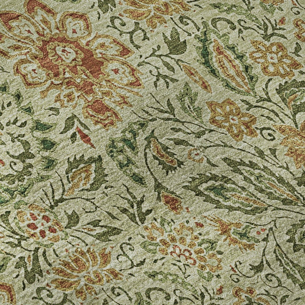 HomeRoots 5' X 8' Artichoke Green Floral Area Rug – Stain-Resistant, UV Protected, Perfect for Any Space! 654966