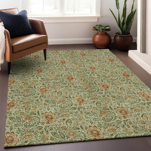 HomeRoots 5' X 8' Artichoke Green Floral Area Rug – Stain-Resistant, UV Protected, Perfect for Any Space! 654966
