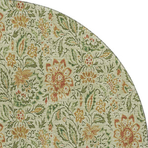 HomeRoots 8' Artichoke Green & Rust Floral Round Rug - Washable, UV Protected, Durable Design for Family Homes 654967
