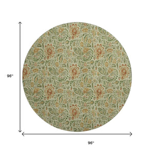 HomeRoots 8' Artichoke Green & Rust Floral Round Rug - Washable, UV Protected, Durable Design for Family Homes 654967