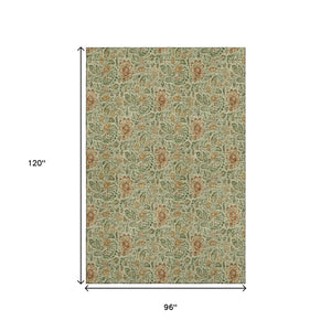 HomeRoots 8' X 10' Artichoke Green & Rust Floral Area Rug - Washable, UV-Protected, Durable & Stylish Design 654968