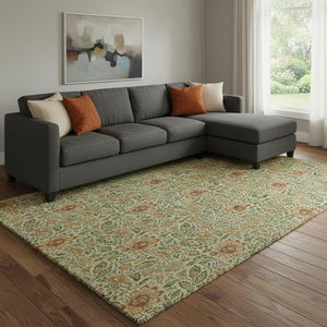 HomeRoots 8' X 10' Artichoke Green & Rust Floral Area Rug - Washable, UV-Protected, Durable & Stylish Design 654968