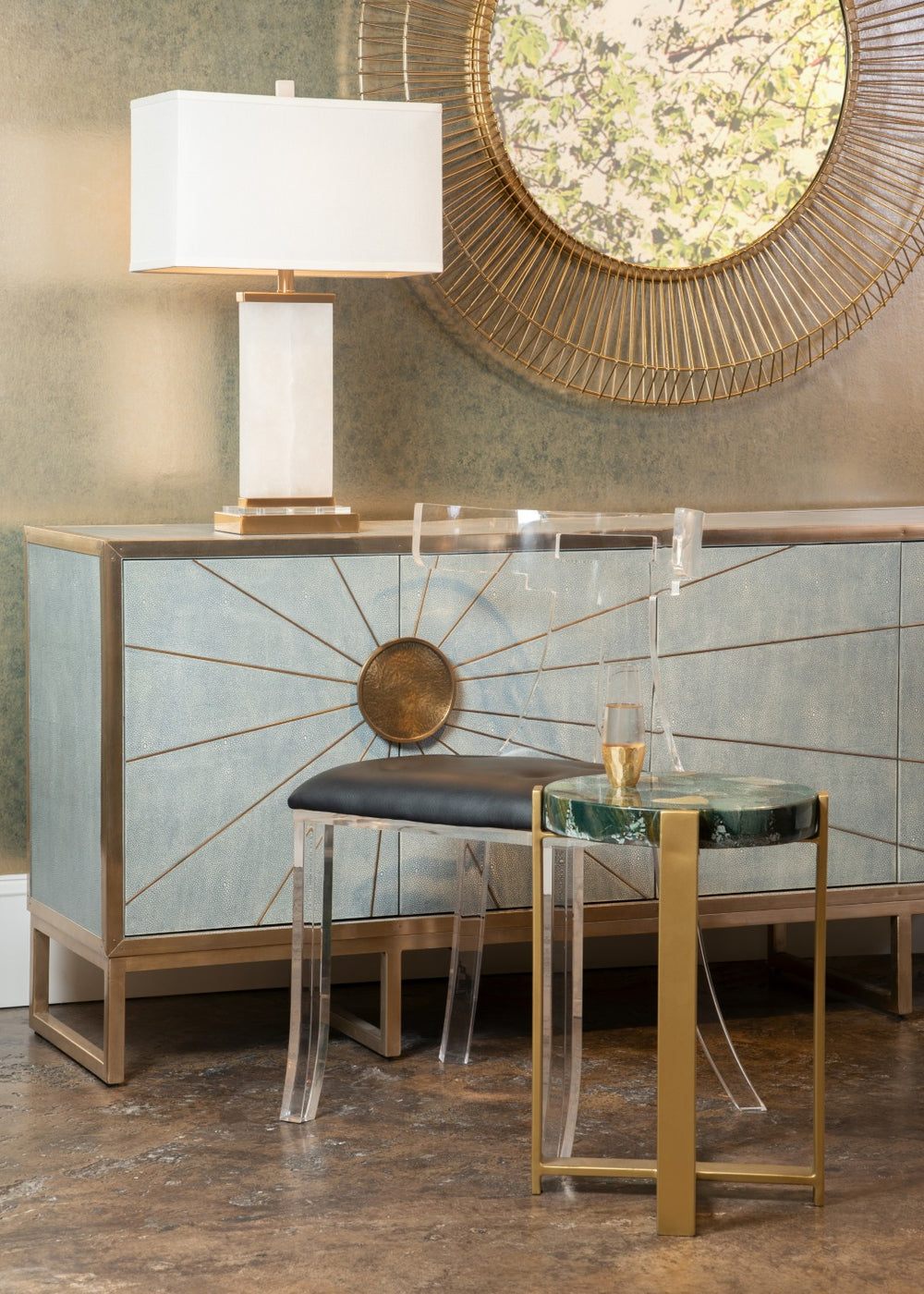 Wildwood Damon Alabaster Table Lamp With Crystal & Antique Brass Accents — Rustic Modern 27.5" Ambient Light 65497