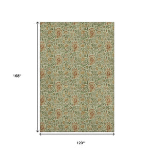 HomeRoots 10' Artichoke Green and Rust Floral Area Rug - Washable, UV Protected, Perfect for Family Spaces! 654970