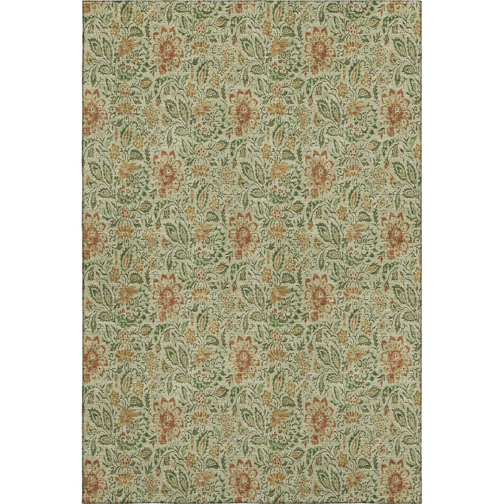 HomeRoots 10' Artichoke Green and Rust Floral Area Rug - Washable, UV Protected, Perfect for Family Spaces! 654970