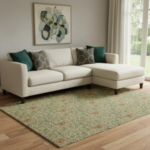 HomeRoots 10' Artichoke Green and Rust Floral Area Rug - Washable, UV Protected, Perfect for Family Spaces! 654970