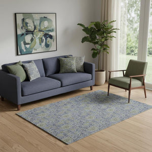 HomeRoots 5' Denim Blue & Gray Floral Area Rug - Washable, UV Protected, Stain-Resistant for Family Homes 654972