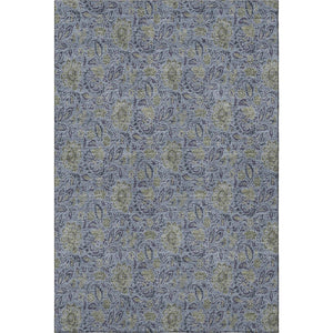HomeRoots 5' Denim Blue & Gray Floral Area Rug - Washable, UV Protected, Stain-Resistant for Family Homes 654972