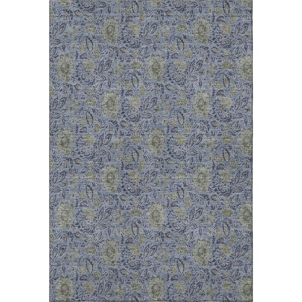 HomeRoots 5' Denim Blue & Gray Floral Area Rug - Washable, UV Protected, Stain-Resistant for Family Homes 654972