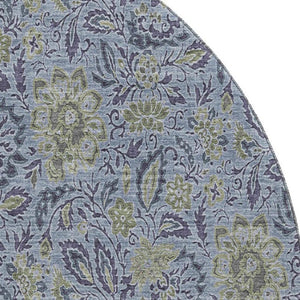 HomeRoots 8' Denim Blue & Gray Floral Washable Round Rug - Durable, Stain-Resistant, UV Protected for Homes 654973