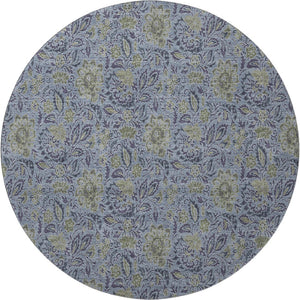 HomeRoots 8' Denim Blue & Gray Floral Washable Round Rug - Durable, Stain-Resistant, UV Protected for Homes 654973