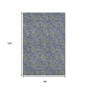 HomeRoots 8' X 10' Denim Blue & Gray Floral Washable Area Rug - UV Protection, Stain Resistant & Durable Design 654974