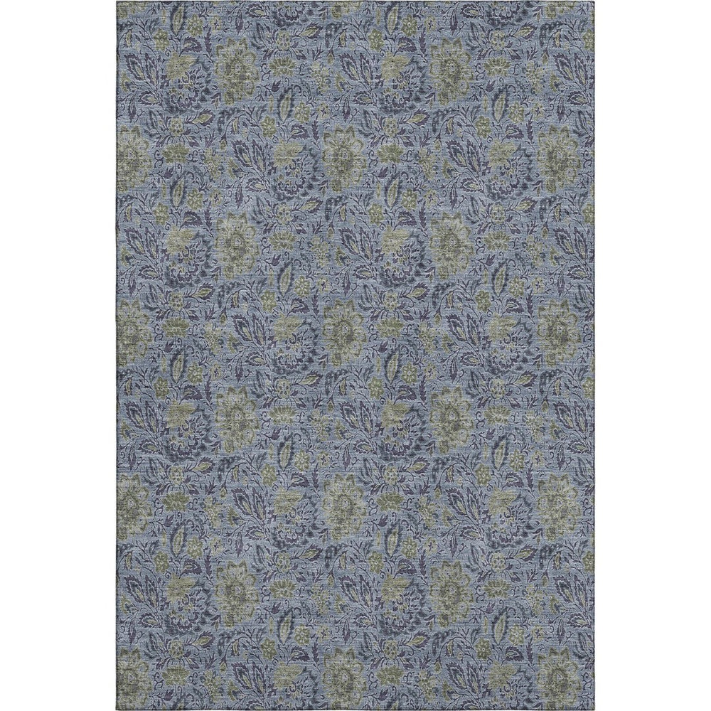HomeRoots 8' X 10' Denim Blue & Gray Floral Washable Area Rug - UV Protection, Stain Resistant & Durable Design 654974