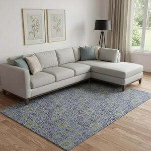 HomeRoots 8' X 10' Denim Blue & Gray Floral Washable Area Rug - UV Protection, Stain Resistant & Durable Design 654974