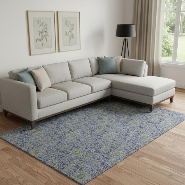 HomeRoots 8' X 10' Denim Blue & Gray Floral Washable Area Rug - UV Protection, Stain Resistant & Durable Design 654974