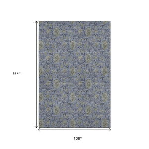 HomeRoots 9' X 12' Denim Blue & Gray Floral Area Rug - Stain-Resistant, UV Protected, Durable Comfort for Homes 654975