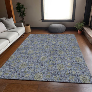 HomeRoots 9' X 12' Denim Blue & Gray Floral Area Rug - Stain-Resistant, UV Protected, Durable Comfort for Homes 654975