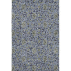 HomeRoots 9' X 12' Denim Blue & Gray Floral Area Rug - Stain-Resistant, UV Protected, Durable Comfort for Homes 654975