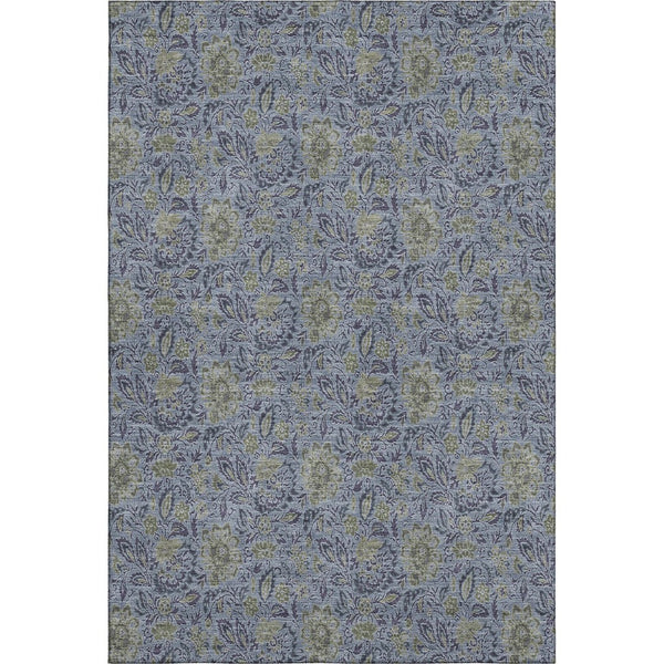 HomeRoots 9' X 12' Denim Blue & Gray Floral Area Rug - Stain-Resistant, UV Protected, Durable Comfort for Homes 654975